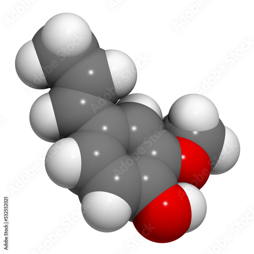 Isoeugenol fragrance molecule, 3D rendering. photo