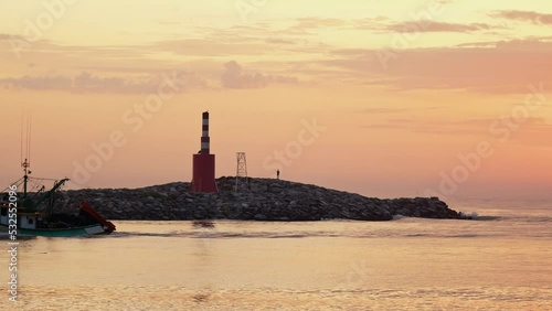 Fishing boat returned from the sea at sunrise, Itajaí - Santa Catarina