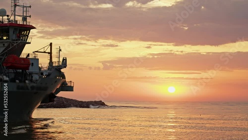Dredge leaving towards the sea at sunrise, Itajaí - Santa Catarina