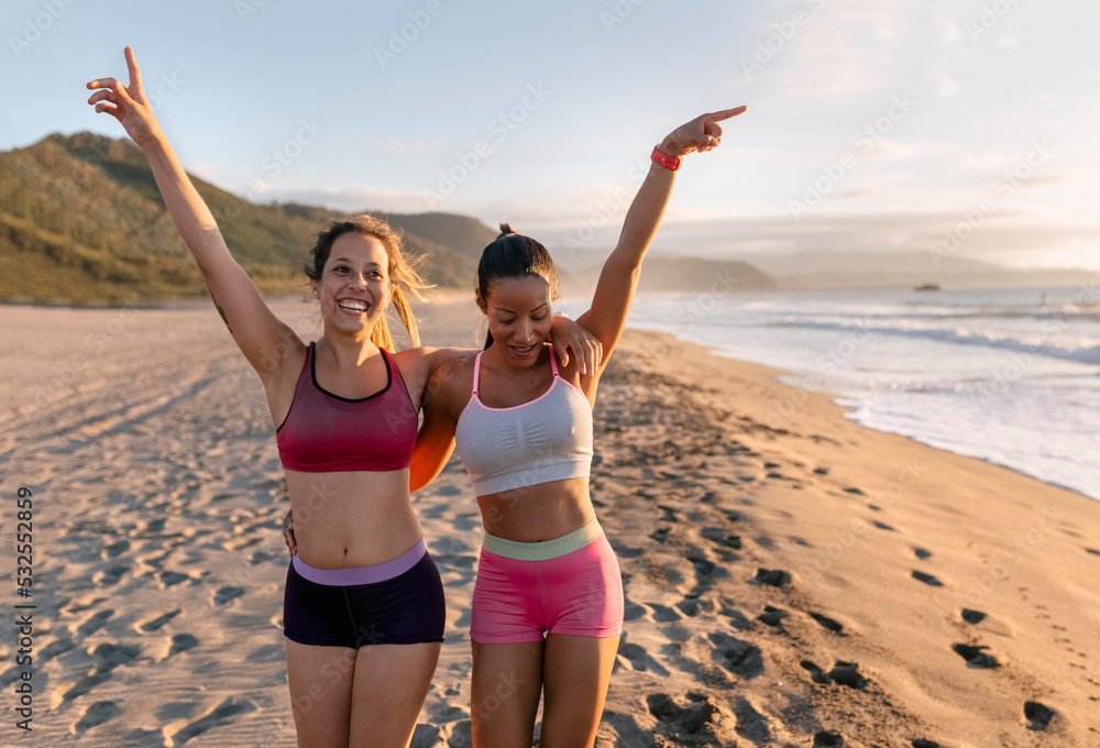 Women athletes on a walk Women athletes on a walk