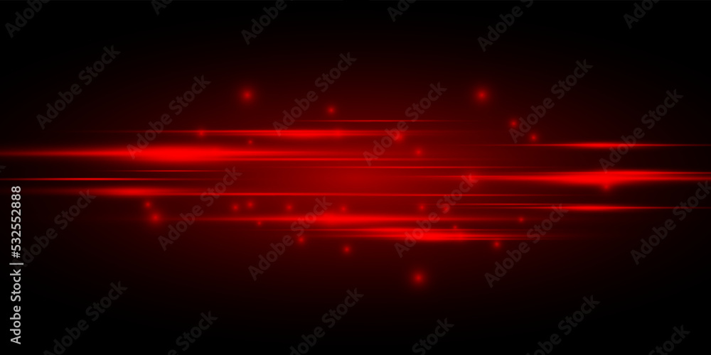 Bright red neon flash of a beam of light with glitter and an explosion of stars on a black background. Vector graphics. Bright red neon flash of a beam of light with glitter and an explosion of stars on a black background. Vector graphics.