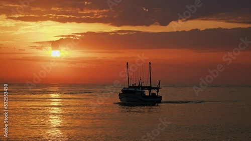 Fishing boat returned from the sea at sunrise, Itajaí - Santa Catarina