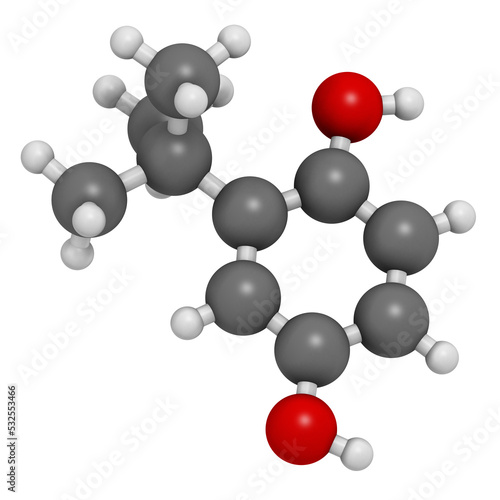 TBHQ  tert-Butylhydroquinone  antioxidant preservative molecule  3D rendering.