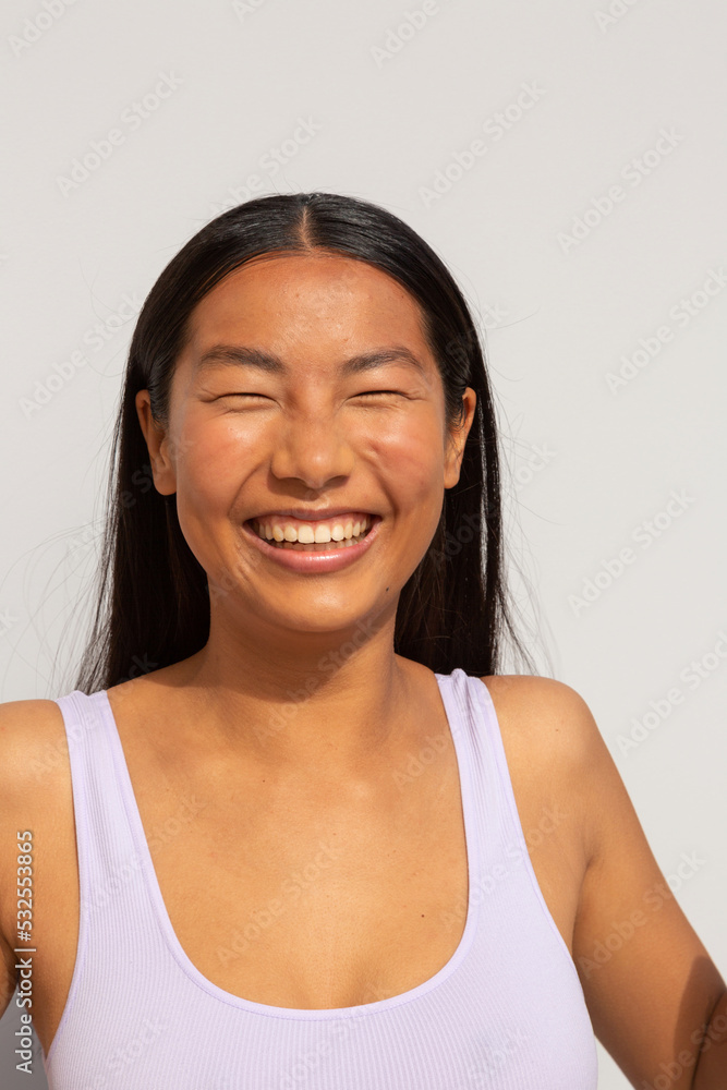Happy woman with positive energy and wide smile Happy woman with positive energy and wide smile