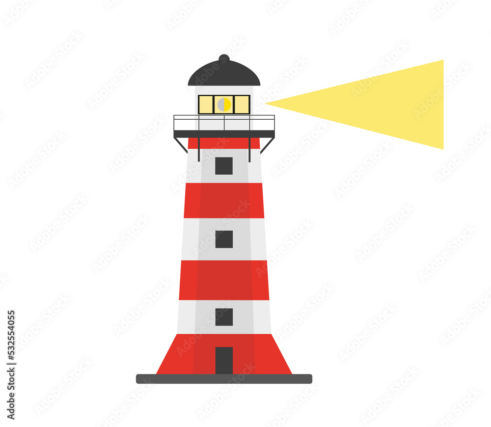 A lighthouse on a white background that shines. Vector illustration