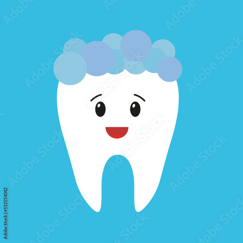 A tooth that smiles while being brushed. Vector illustration