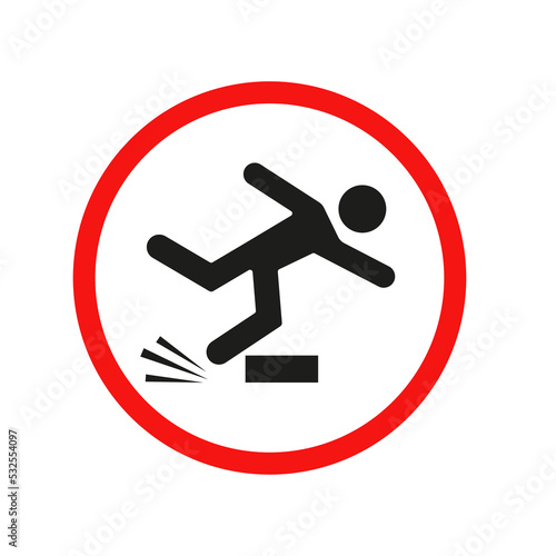 Caution Sign Slippery Floor Black Silhouette Icon. Attention Danger Wet Surface Pictogram. People Beware Accident Red Stop Circle Symbol. Warning Fall Risk. Isolated Vector Illustration.