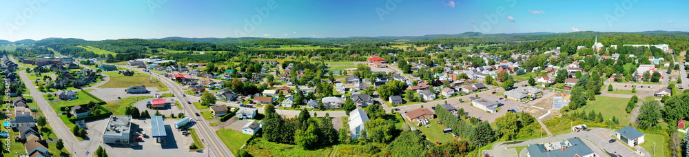 Aerial panorama of St Jean de Matha, Quebec, Canada