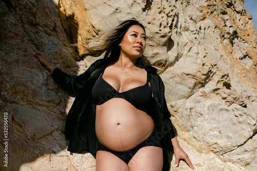 Gorgeous Pregnant Woman Wearing Black Underwear photo