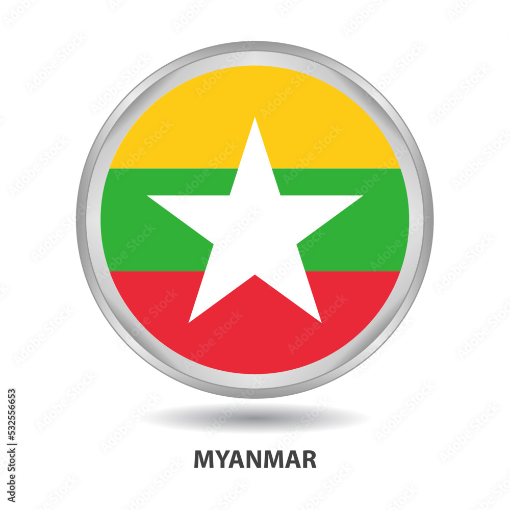 Myanmar round flag design is used as badge, button, icon, wall painting Myanmar round flag design is used as badge, button, icon, wall painting