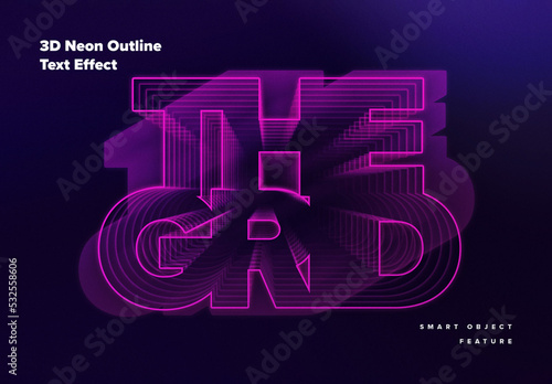 3D Neon Outline Text Effect Mockup