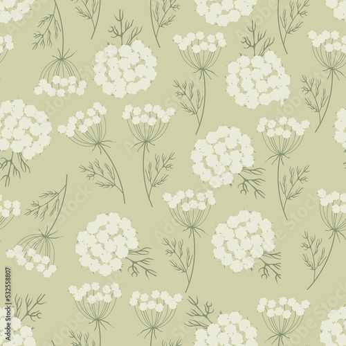 Seamles floral pattern, Queen Anne's lace flower print, wild flowers wallpaper, botanical fabric design, herbal repeat motif, Delicate wild meadow background