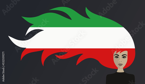 Women in Iran protest without hijab free hair illustration