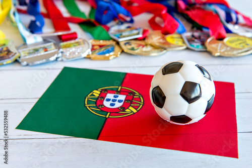 World Cup, soccer ball on top of the Portugal flag