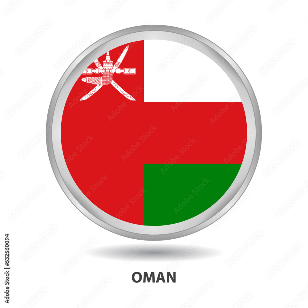 Oman round flag design is used as badge, button, icon, wall painting Oman round flag design is used as badge, button, icon, wall painting