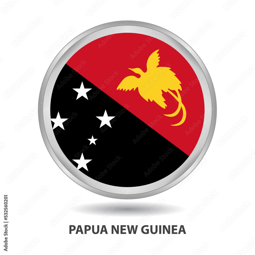 Papua New Guinea round flag design is used as badge, button, icon, wall painting Papua New Guinea round flag design is used as badge, button, icon, wall painting