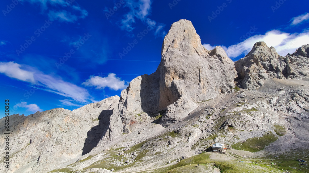 'Naranjo de Bulnes' peak also know as Picu Urriellu, Picos de Europa National Park and Biosphere Reserve, Cabrales, Asturias, Spain 'Naranjo de Bulnes' peak also know as Picu Urriellu, Picos de Europa National Park and Biosphere Reserve, Cabrales, Asturias, Spain