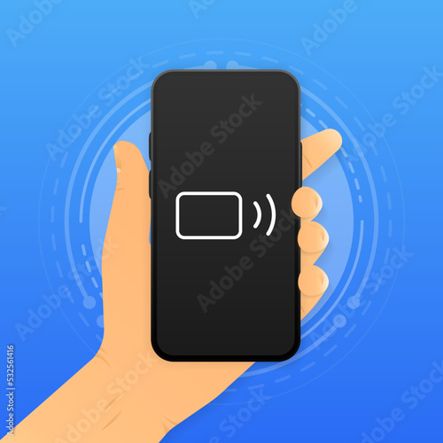 Hand holding smartphone with Wireless Chip. Mobile NFC concept. Vector illustration.