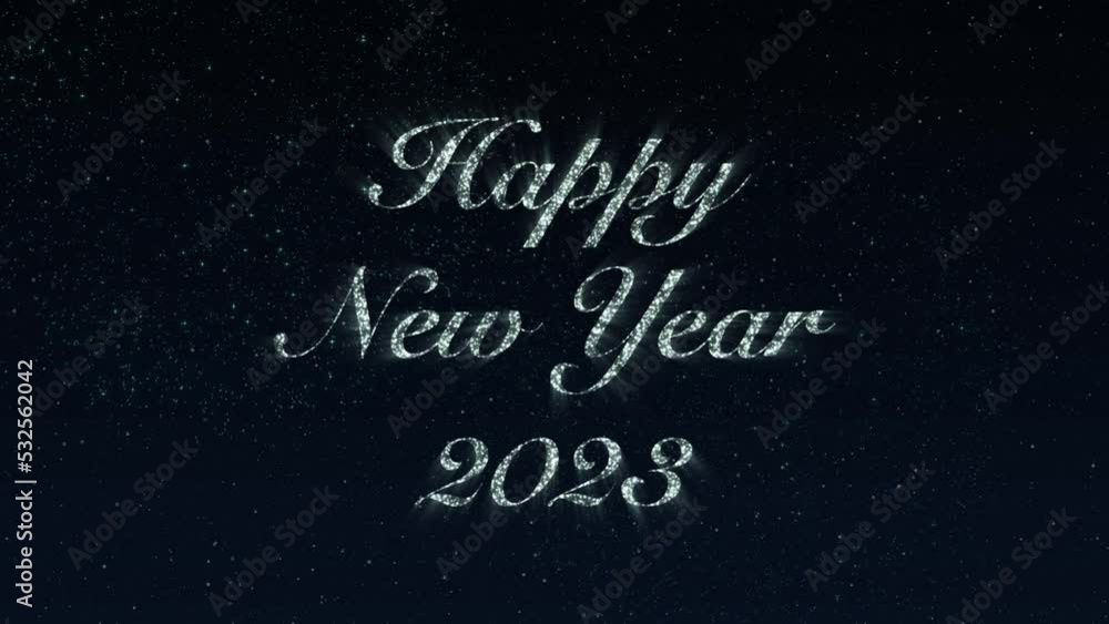 Happy New Year tittle animation. Happy New Year 2023 Greetings Card Abstract Blinking Sparkle Glitter Particle Happy New Year tittle animation. Happy New Year 2023 Greetings Card Abstract Blinking Sparkle Glitter Particle
