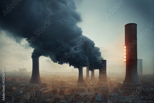 Environmental poisoning concept, enormous pollution of the atmosphere photo