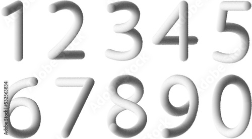 Set of white fluffy Arabic numerals on a transparent background