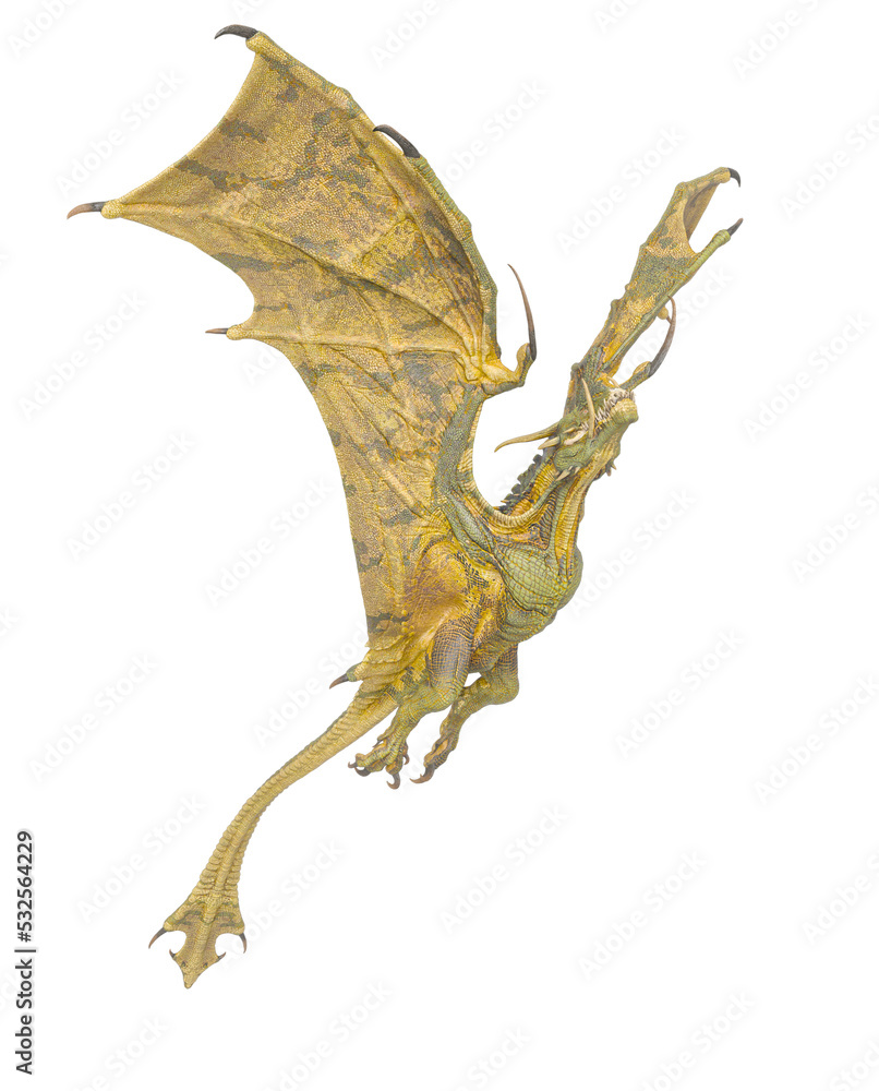 Obraz premium dragon is flying up on white background side view