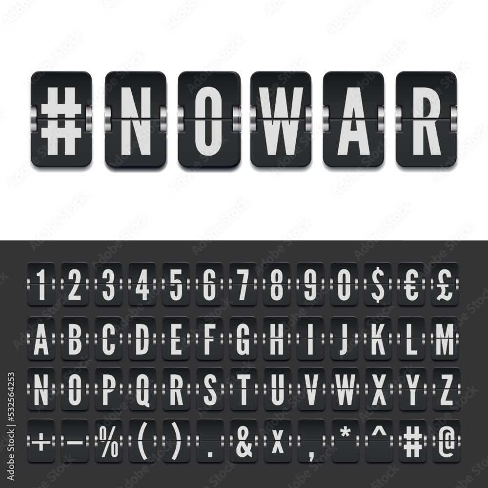 Airline flip board regular alphabet to display peaceful message. Airport terminal mechanical scoreboard font for departure information and timetable showing. Vector illustration. Airline flip board regular alphabet to display peaceful message. Airport terminal mechanical scoreboard font for departure information and timetable showing. Vector illustration.