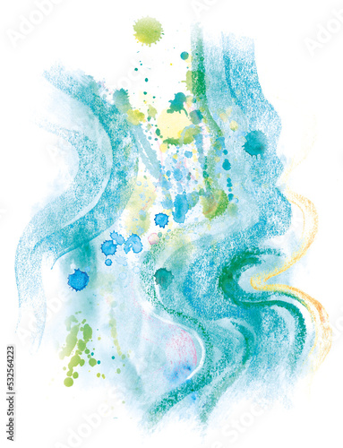 blue composition with blue blots with smudges drawn with watercolors and pastel crayons isolated on a white background for illustrations and various effects © Марина Воюш