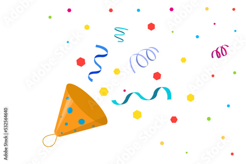 cute party popper confetti set illustration set. confetti isolated, explosion, firecracker, celebration. Vector drawing. Hand drawn style.