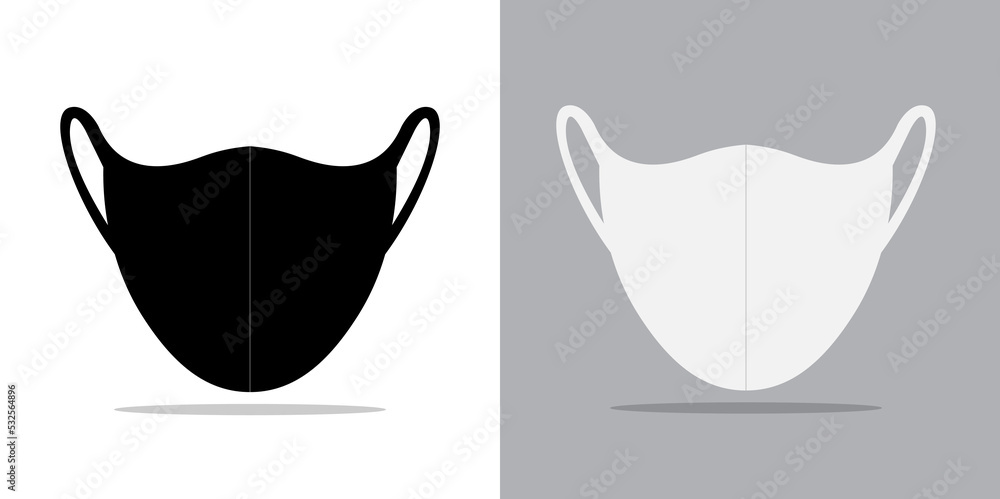 Facemask vector mockup icon. Black face mask ppe anti dust mask shape template Facemask vector mockup icon. Black face mask ppe anti dust mask shape template