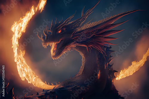 Red fire dragon artistic painting