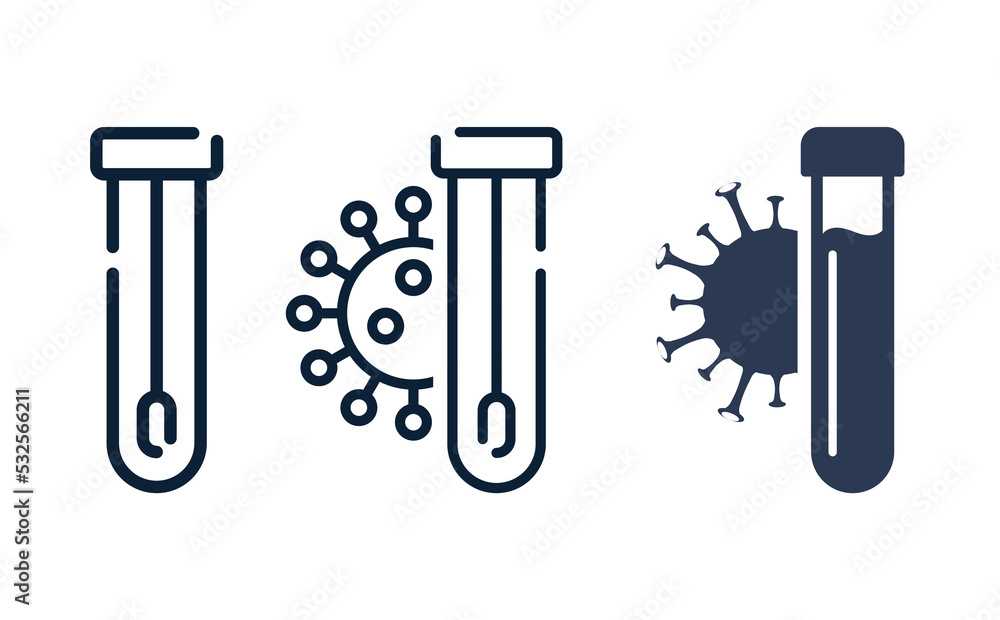Covid pcr test vector line icon. Corona virus covid19 tube test medical laboratory Covid pcr test vector line icon. Corona virus covid19 tube test medical laboratory