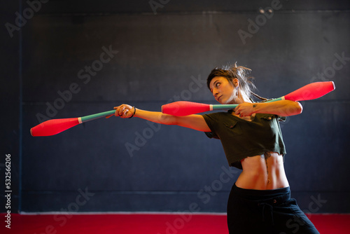 Woman training acrobatics photo
