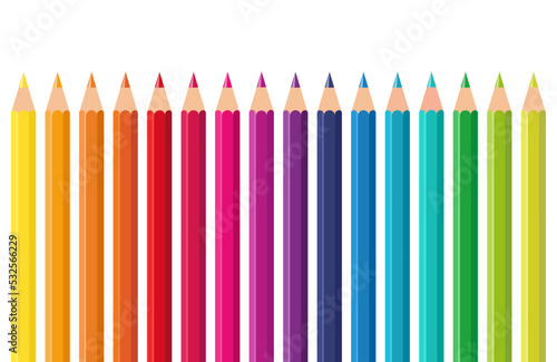 Colored pencils set in various colors, long colored pencils, pencil set in rainbow colors