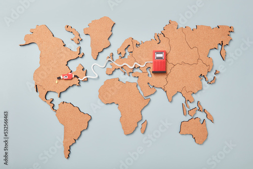 Filling station extending from Russia to USA.