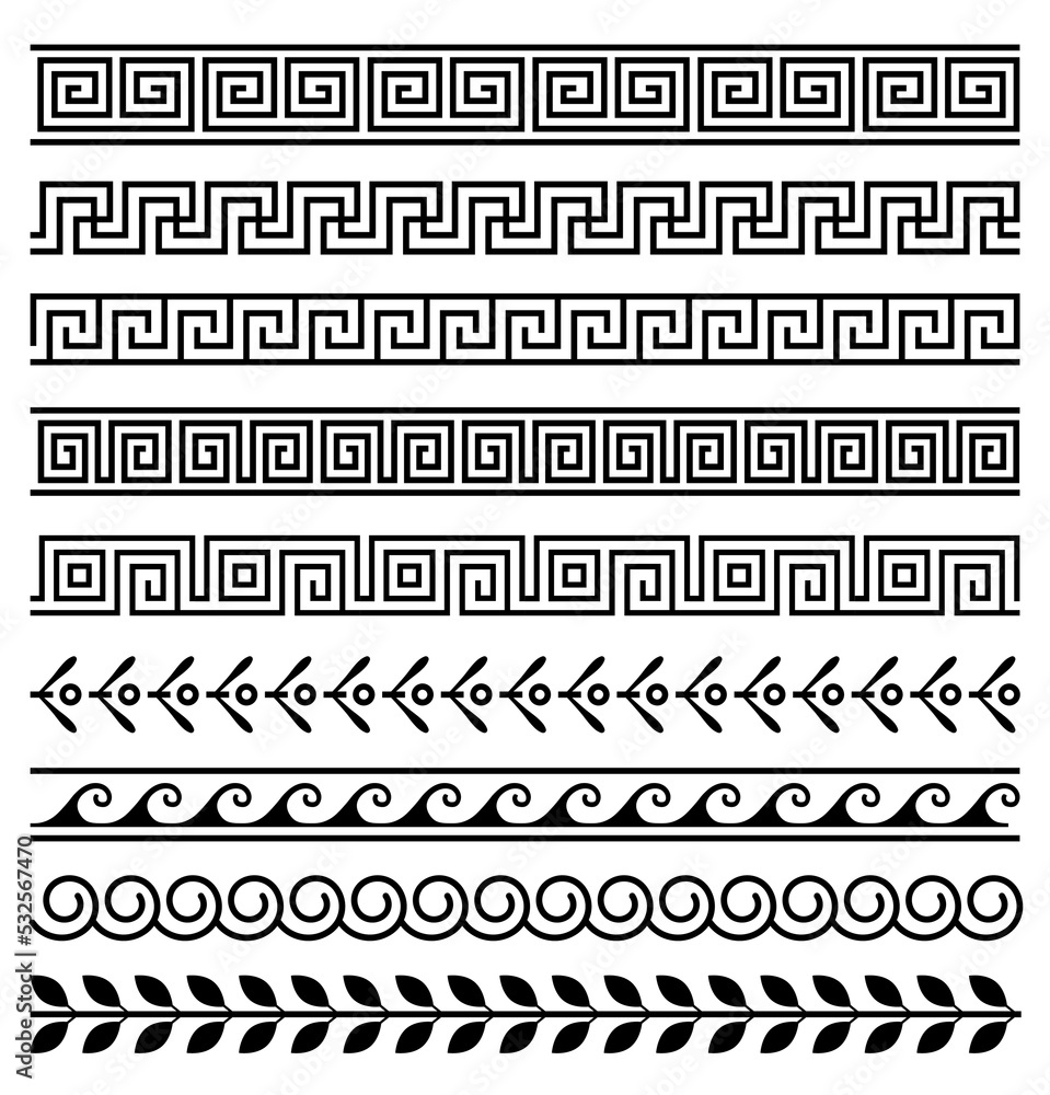 Greek roman pattern border decorative ornament. Ancient greek meander vector design wave