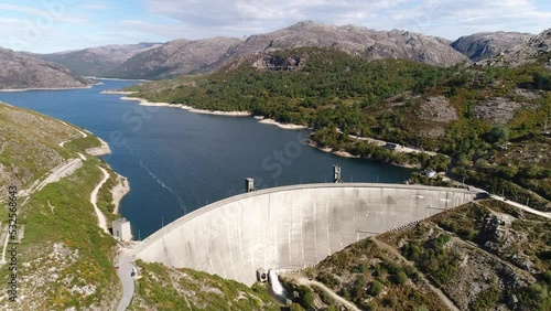Hydroelectric Power Station Dam of Vilarinho das Furnas National Natural Park of Gerês in Portugal Aerial View photo