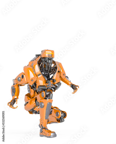 master robot you are crouched and ready for action in white background