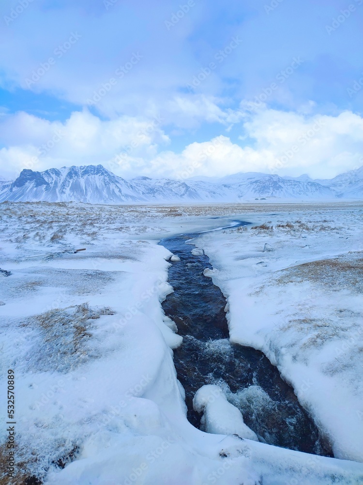 Snowy landscape near Ytri Tunga in Iceland Snowy landscape near Ytri Tunga in Iceland