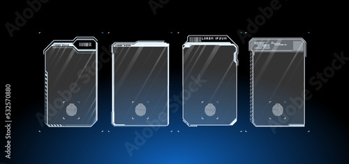 Futuristic Vector HUD Interface Screen Design. Digital callouts titles. HUD UI GUI futuristic user interface screen elements set. High tech screen for video game. Sci-fi concept design.