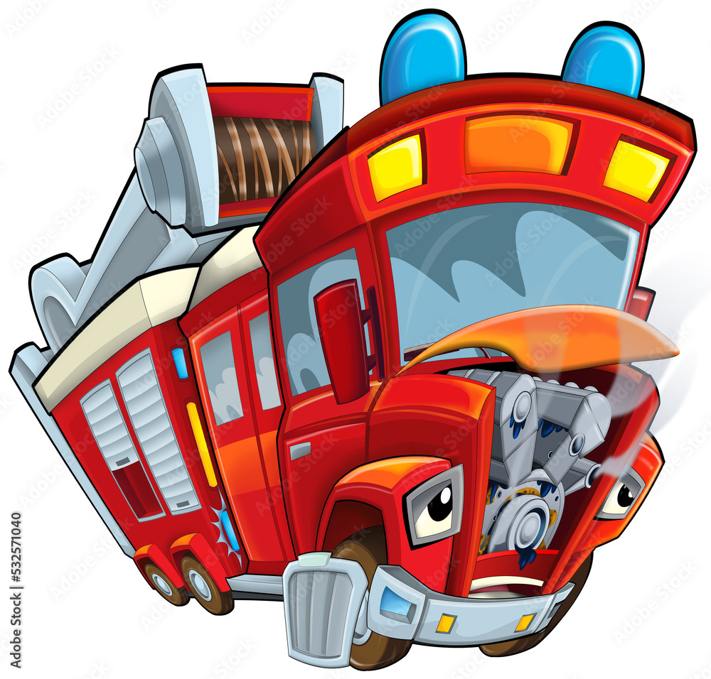 cartoon fireman car truck isolated illustration for children Stock