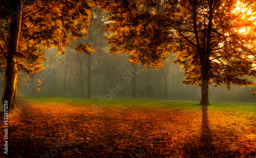 An autumn scene  falling leaves  digital art