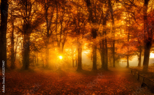 An autumn scene  falling leaves  digital art