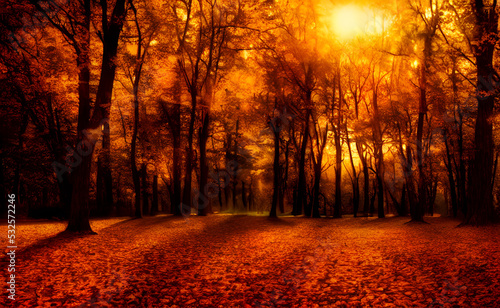 An autumn scene  falling leaves  digital art