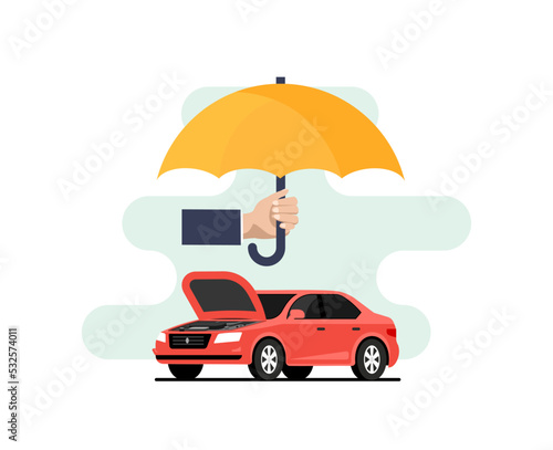 Car insurance vector logo concept protect icon. Car insurance policy umbrella cover care illustration