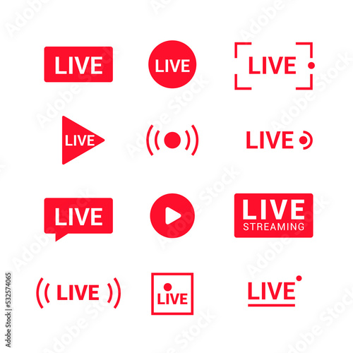 Live stream logo icon button. Video broadcast live symbol illustration concept.