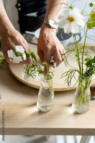 Floristic studio tables prepared before work photo