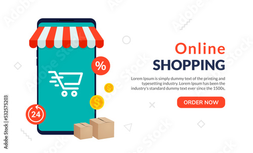 Online shop ecommerce store vector laptop. Buy cartoon flat digital online shop
