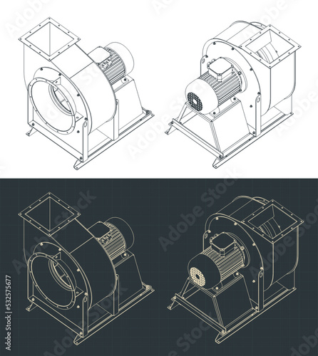 Centrifuge air blower isometric blueprint