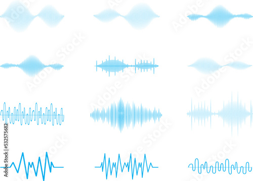 Sound audio wave vector. Icon set isolated on white background. Abstract sound waves for voice design, music background, radio logo and icon. Creative music audio concept. Soundwave vector